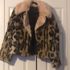 Baby pink, leopard print faux fur coat